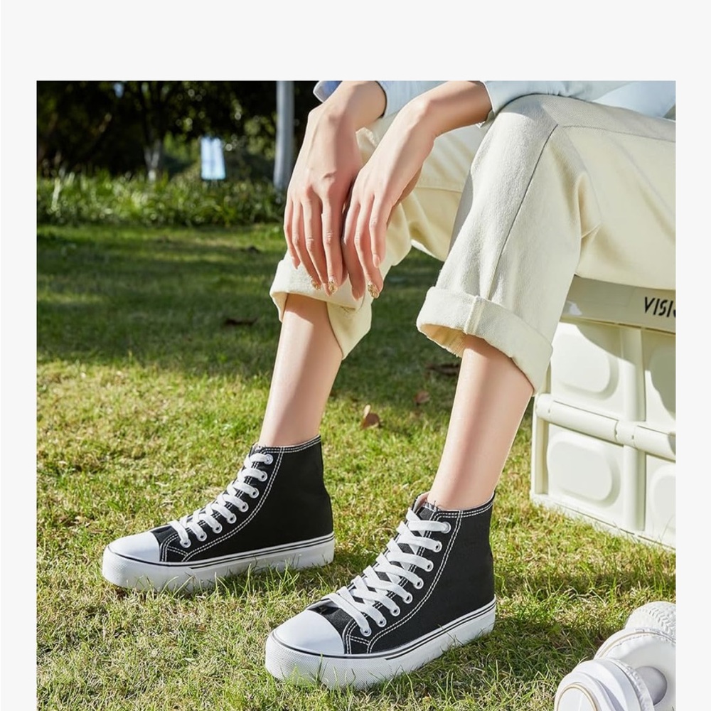 NEW Black & White High-Top Canvas Sneakers - Picture 4 of 9